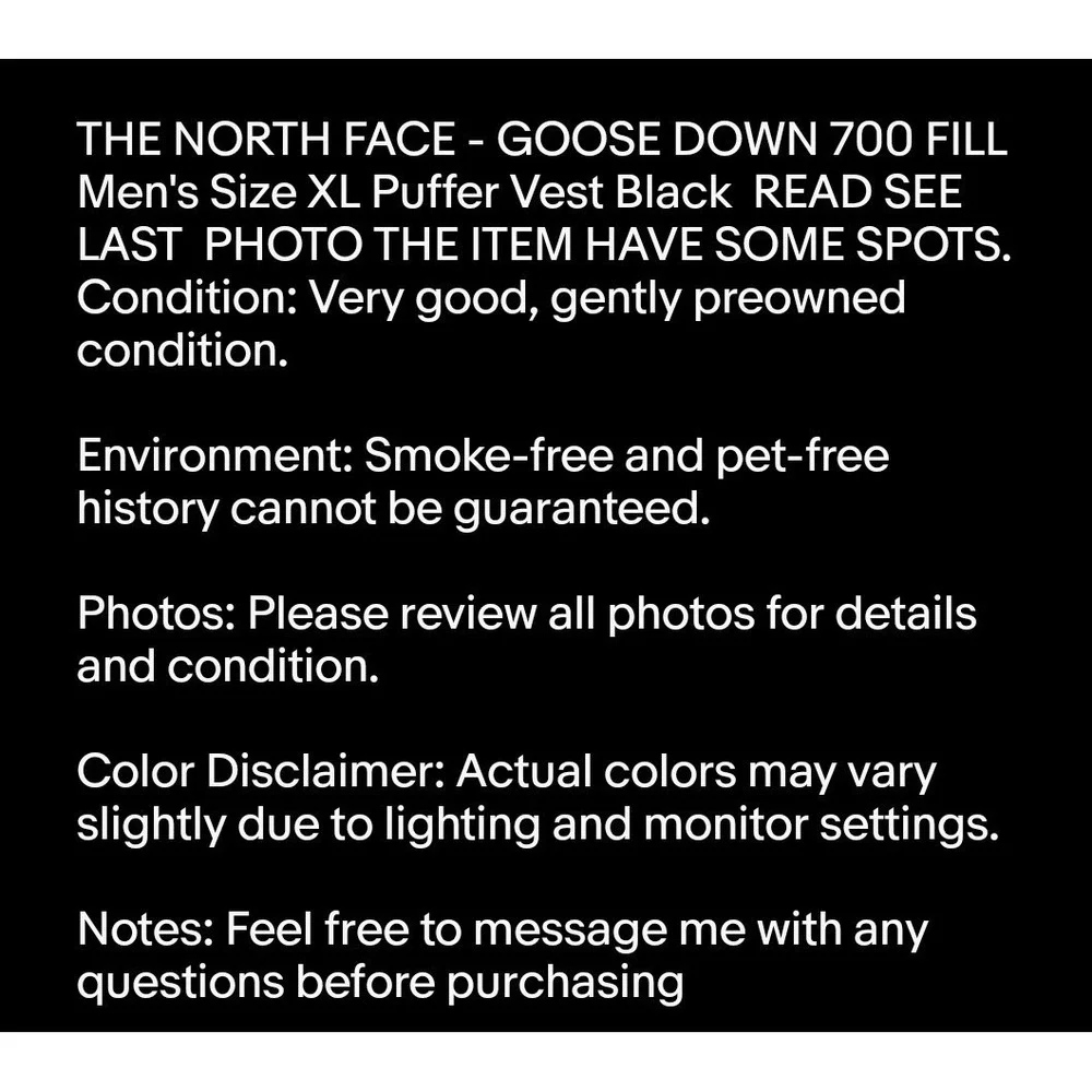 THE NORTH FACE - GOOSE DOWN 700 FILL Men's Size XL‎ Puffer Vest Black SEE PHOTOS